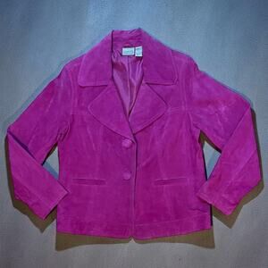 Vintage Chicos Fuchsia Purple Suede Jacket Womens 2 Button Size 2 (L)
